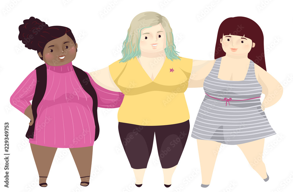 Girls Fat Positivity Friends Illustration Girls Fat Positivity Friends Illustration