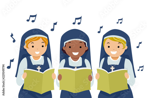 Stickman Girls Nun Singing Illustration