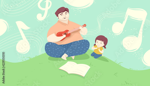 Dad Play Guitar Daughter Ou...