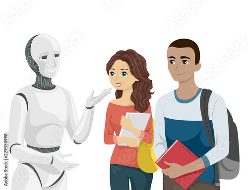 Teens Students Robot Illustration