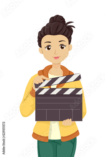 Teen Girl Hold Clapper Illu...
