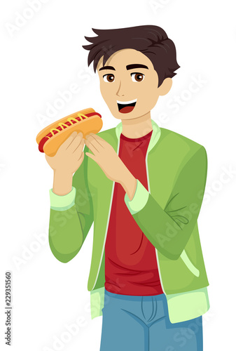Teen Guy Hotdog Illustration