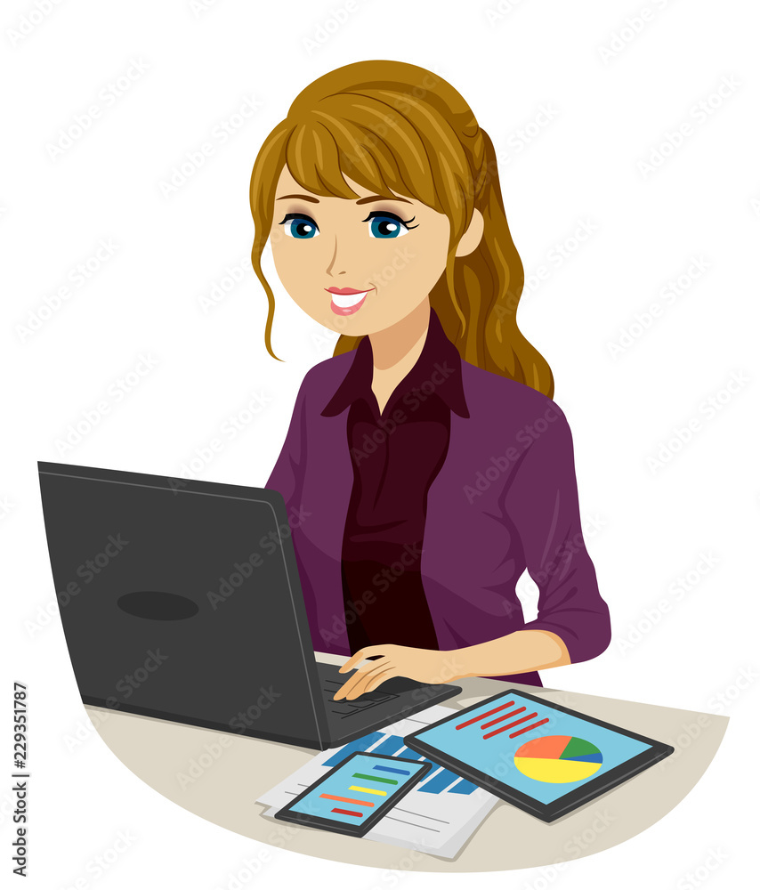 Teen Girl Accounting Course Graphs Illustration Teen Girl Accounting Course Graphs Illustration