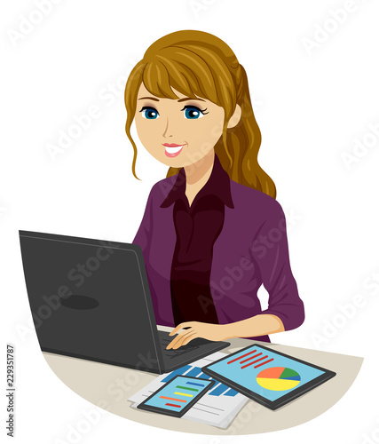 Teen Girl Accounting Course Graphs Illustration