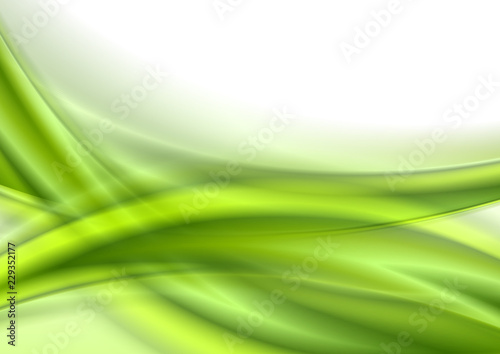 Abstract green smooth shiny waves on white background