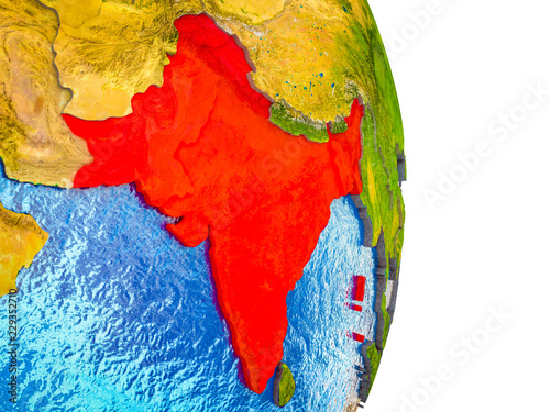 British India on 3D model of Earth with divided countries and blue oceans.