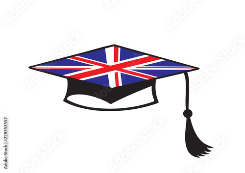 British education or learning English - mortar board with the British flag