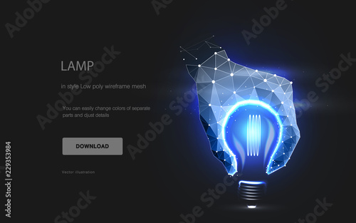 Lamp. The concept of an idea or creating something. Imitation of the lamp. The hand makes the silhouette of the lamp. Vector illustration of the future in polygonal style