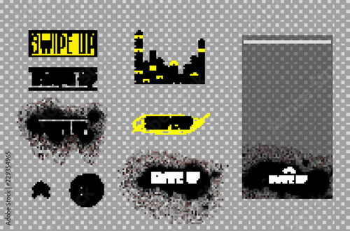 Swipe up. Icon set for stories vector. Stories swipe button. Spray graffiti stencil template. Up arrows. Vector illustration isolated on transparent background.
