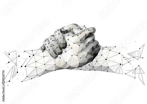 Abstract mash line and point brotherly handshake origami on white background. Agreement Starry sky or space, consisting of stars and the universe . Vector business illustration of deal.