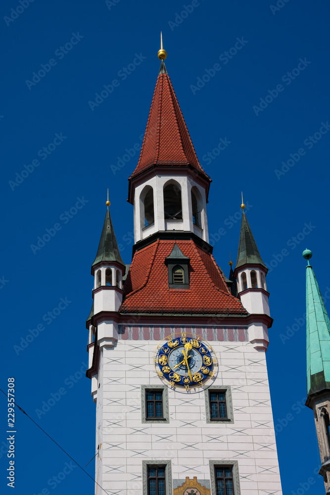 Old Town Hall clock tower (Altes Rathaus) a neo-gothic style building. Munich, Germany