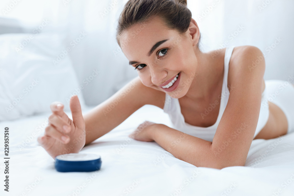 Beauty Face Cream. Girl With Beautiful Skin And Cosmetic Product Beauty Face Cream. Girl With Beautiful Skin And Cosmetic Product
