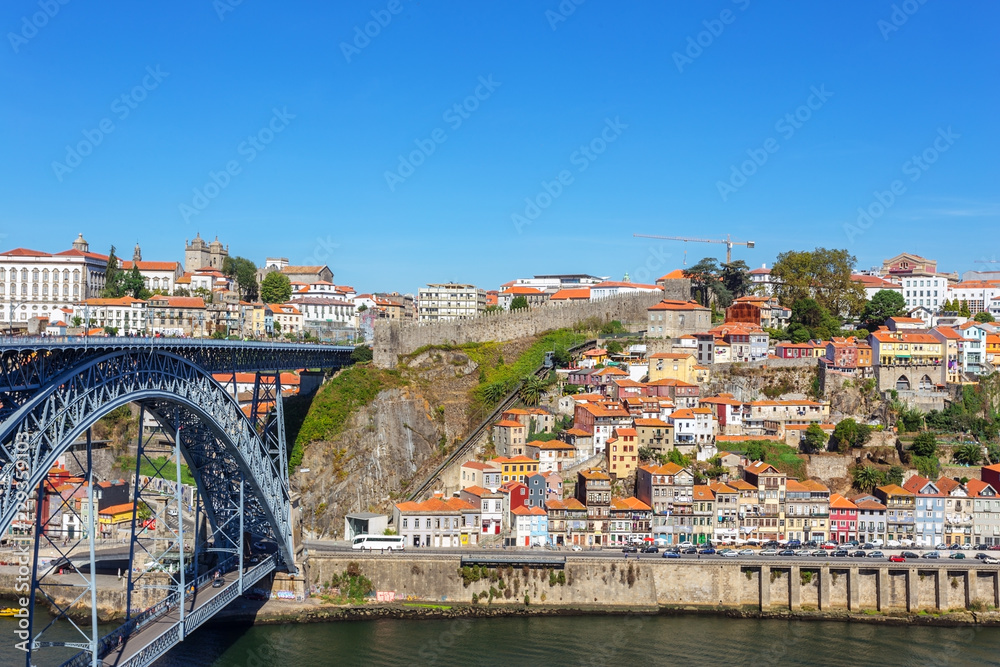 Historic Iron Bridge of San Luis over the Douro River. In the city of Porto.