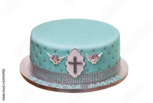 Fototapeta Naklejka Na Ścianę i Meble -  Decorative, religious cake for baptism for a boy.