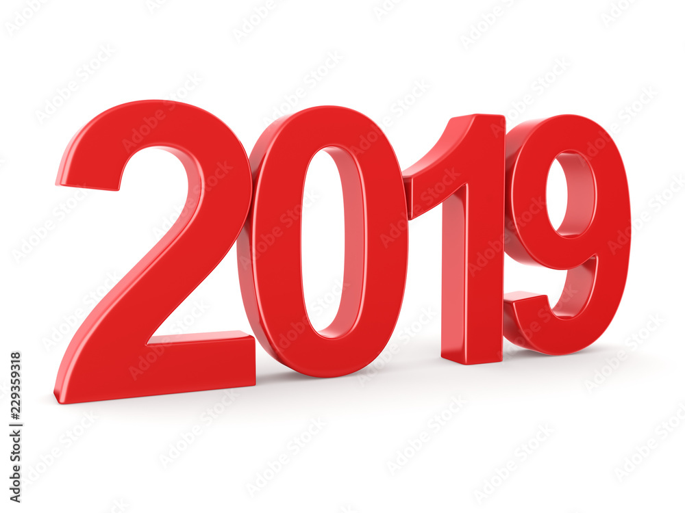 3D rendering 2019 New Year red digits 3D rendering 2019 New Year red digits