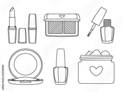6 black and white line art make up elements