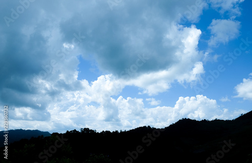 Blue sky in white clouds with mountain.