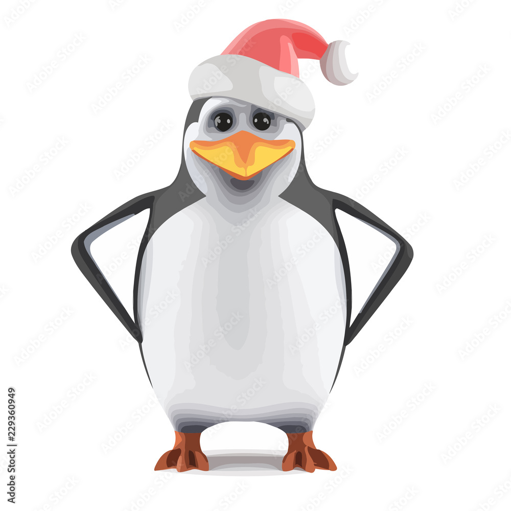 Obraz premium Vector 3d Santa penguin with hands on hips