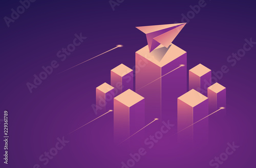abstract background with cubes and paper plane