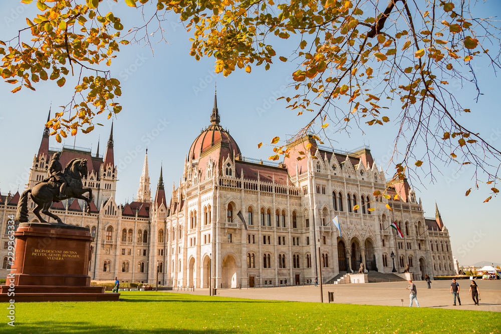 autumn view of Parliament in Budapest city