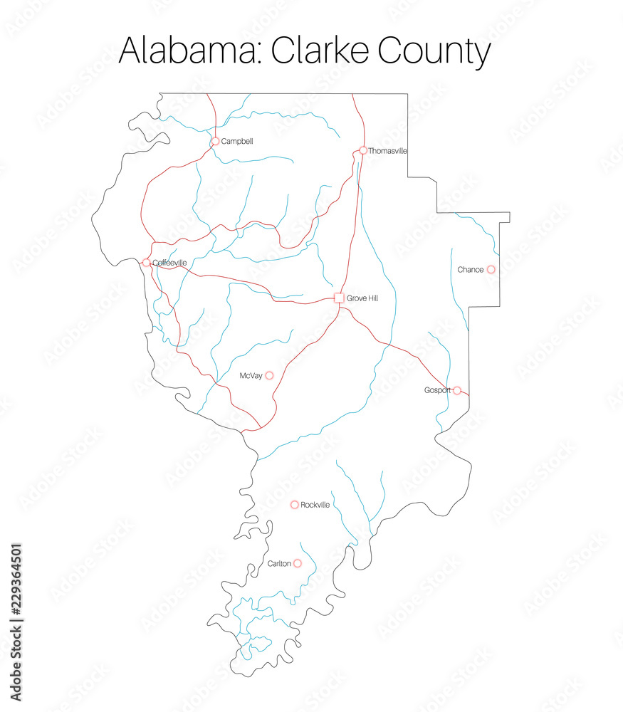 Detailed map of Clarke county in Alabama, USA