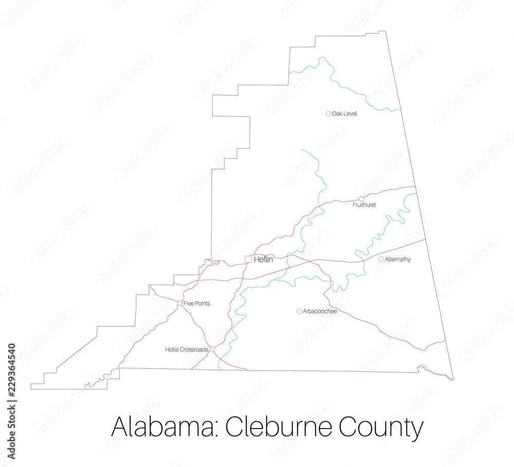 Detailed map of Cleburne county in Alabama, USA