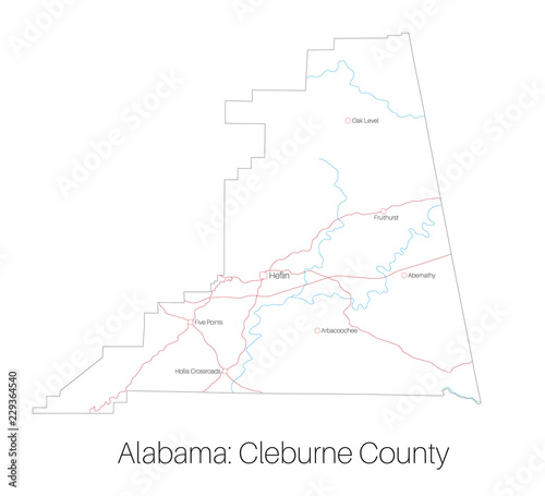Detailed map of Cleburne county in Alabama  USA