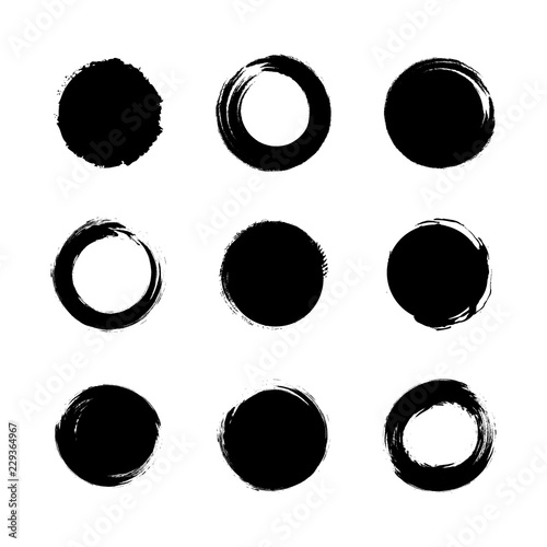 Vector Set of Grunge Black Circles, Japanese Brushes Collection Isolated.