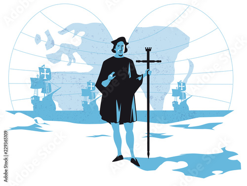 Christopher Columbus discovers America, vector illustration