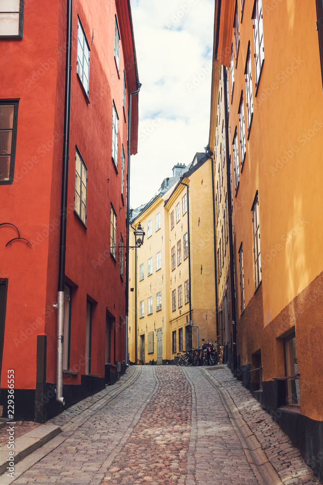 Fototapeta premium Gamla Stan,street of old town in Stockholm, Sweden