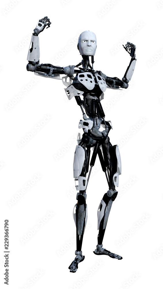 3D Rendering Male Robot on White