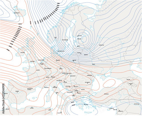 imaginary meteorological vector weather map of europe