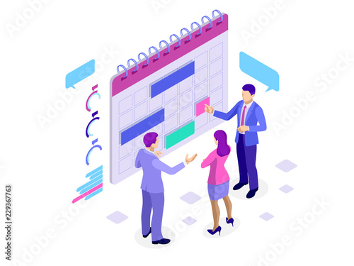 Isometric online business schedule, planning schedule, news, reminder, and events concept. Vector illustration