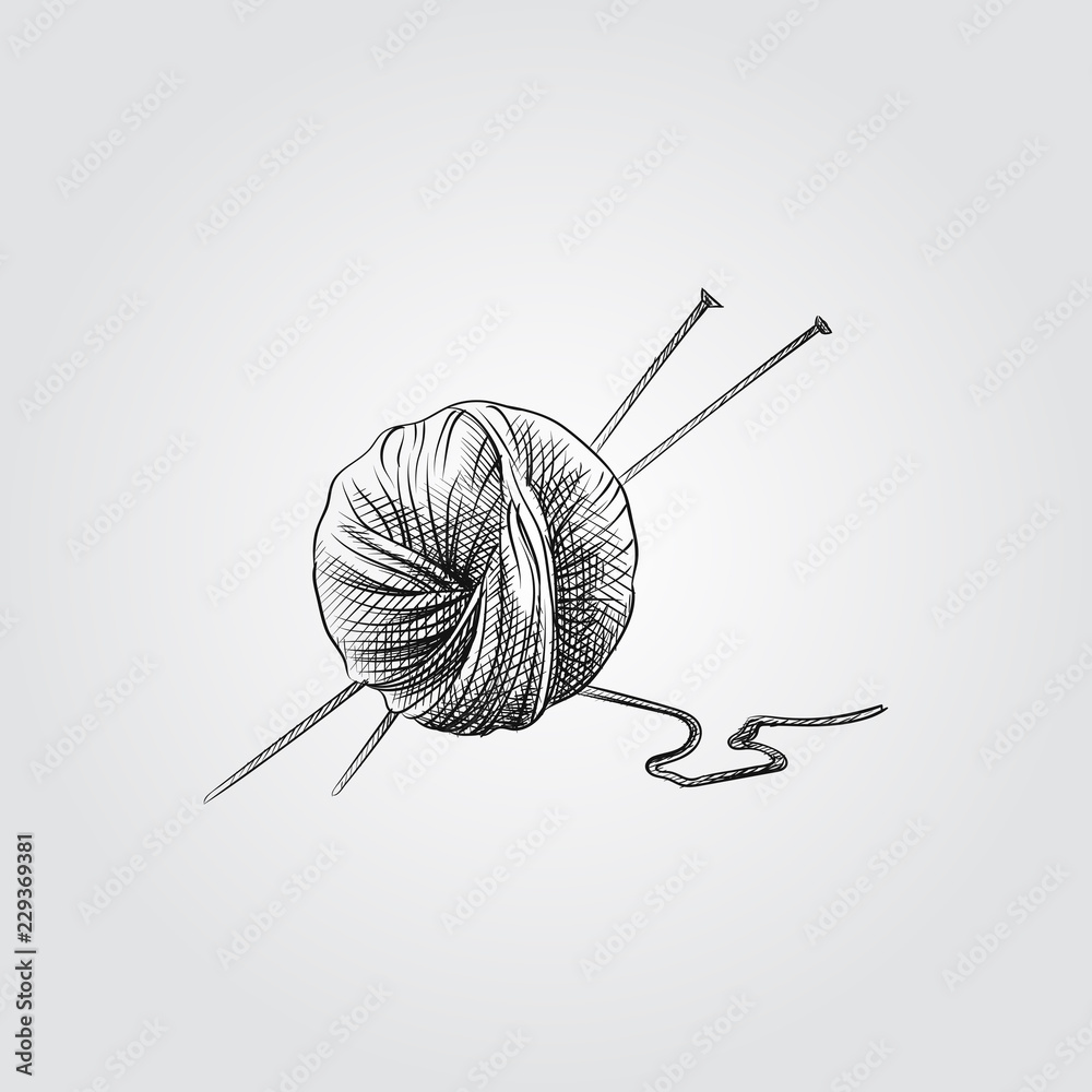 Digitally drawn wool yarn design hand drawing Vector Image