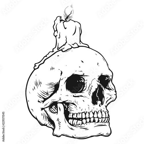 Human Skull with Candle Light, Vector Illustration photo