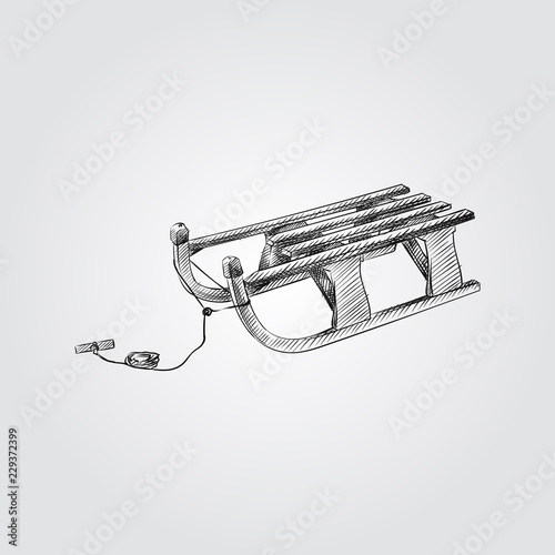 Hand Drawn Sled Sketch Symbol isolated on white background. Vector of winter elements In Trendy Style