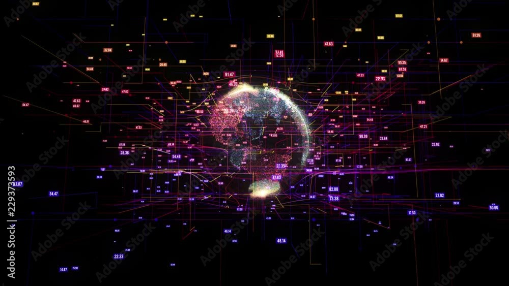 Big data visualization with digital Earth. HUD grid corners motion background. Analysis of information. Visual data infographics design. Available in 4K FullHD video render footage