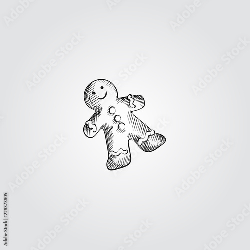 Hand Drawn Gingerbread man Sketch Symbol isolated on white background. Vector of Christmas elements In Trendy Style