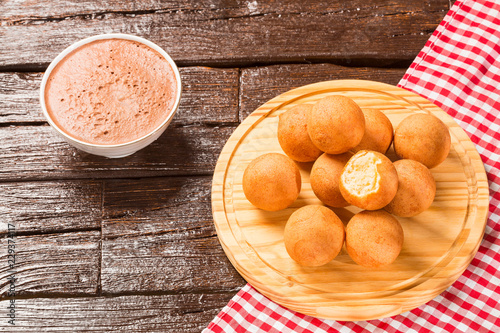 Buñuelos Colombian traditional food - Hot chocolate drink