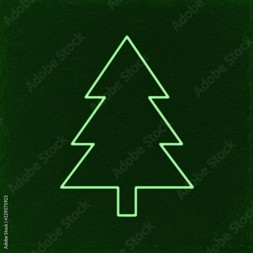 green christmas tree on green slate background, green outline