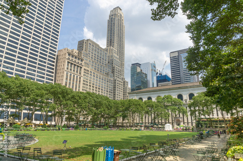Green Lawn and Skyscrapers in Bryant Park in Midtown Manhattan, New York, USA photo