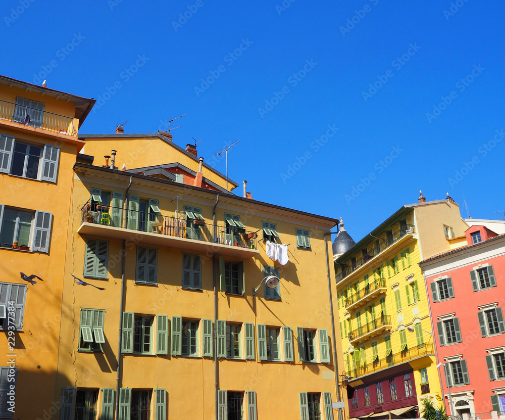 Colorful houses of Nice old town, Provence Alpes, Cote d'Azur, French Riviera, France