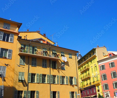 Colorful houses of Nice old town, Provence Alpes, Cote d'Azur, French Riviera, France