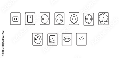 Types of electric sockets, isolated on white