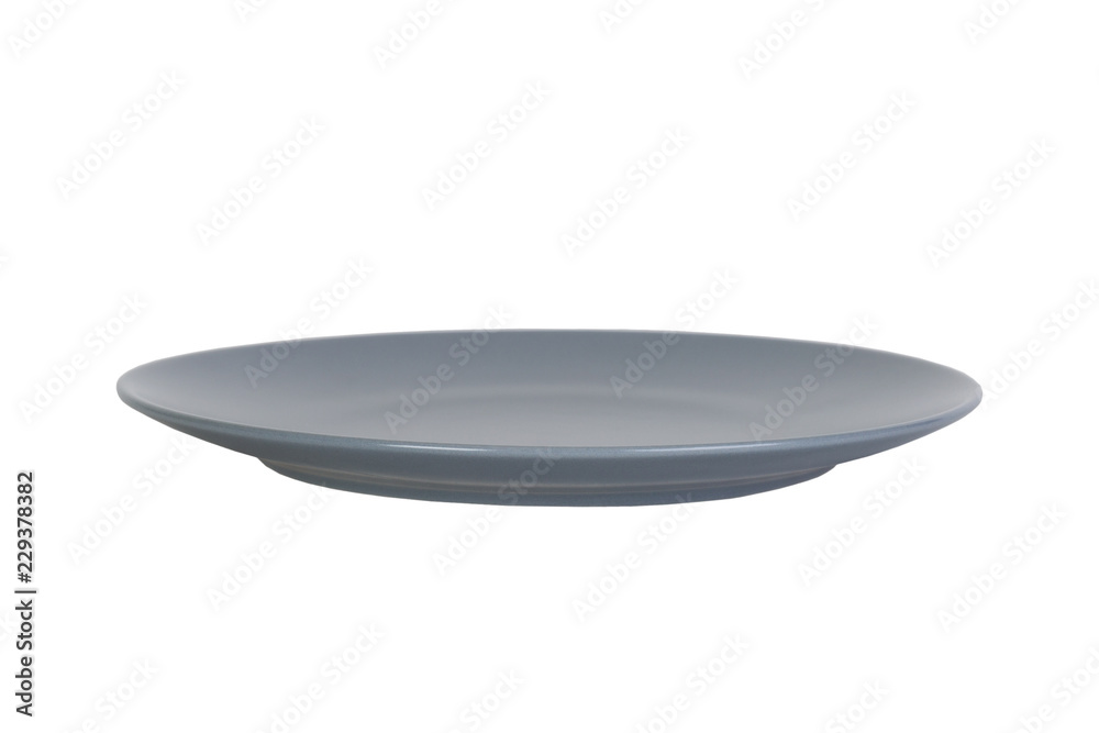 Empty dark blue plate isolated on white background with clipping path, front view Empty dark blue plate isolated on white background with clipping path, front view