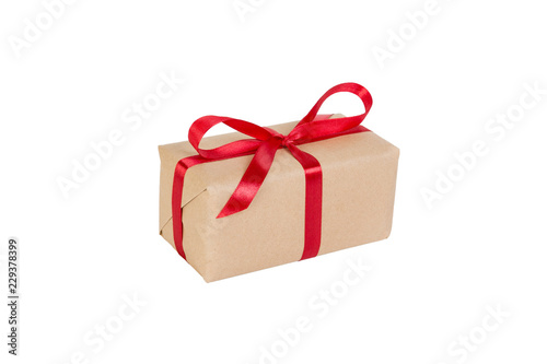 Gift box with red ribbon isolated on white background. holiday concept you you design. perspective view