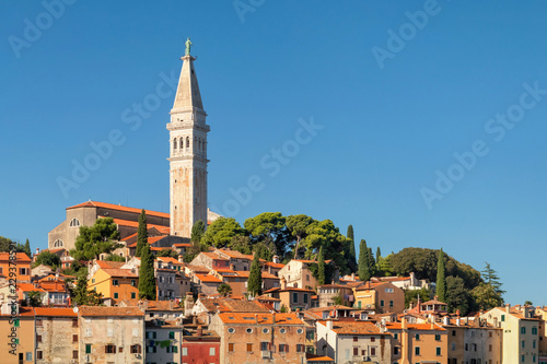 Tall church dominates Venetian old town, Rovinj, Istria peninsula, Croatia
