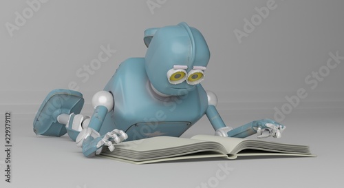 Robot with book,3d render.