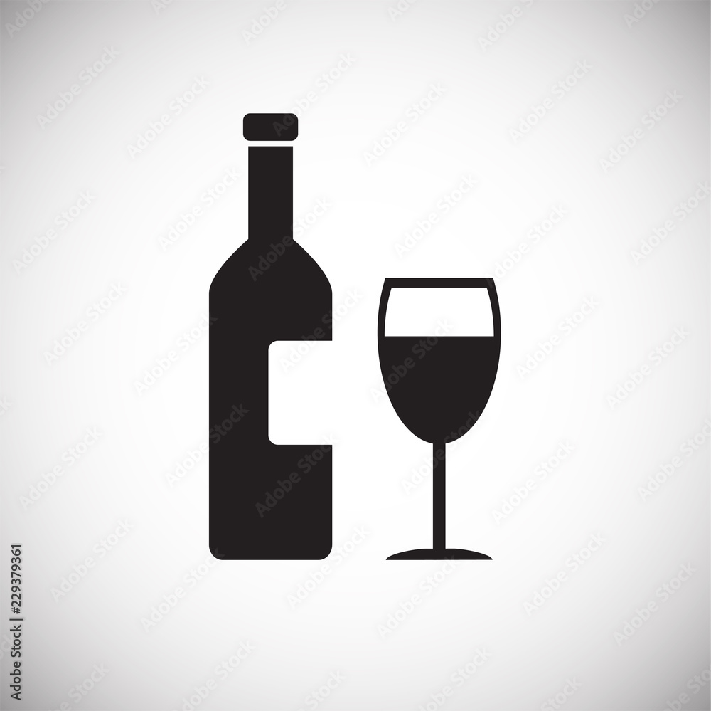 Wine bottle with glass on white background icon Wine bottle with glass on white background icon