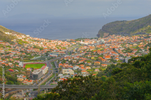 Landscape with town. View of Machico, Madeira, Portugal, Europe.